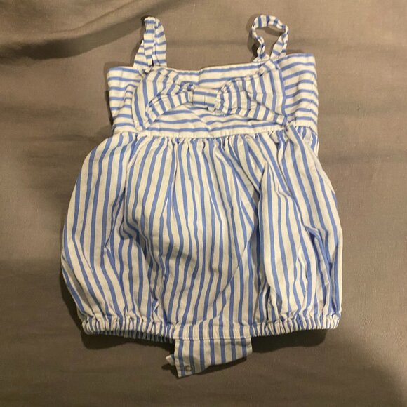 Isabel Garreton White/Blue Bow Striped Tank Onesie Size: 3M